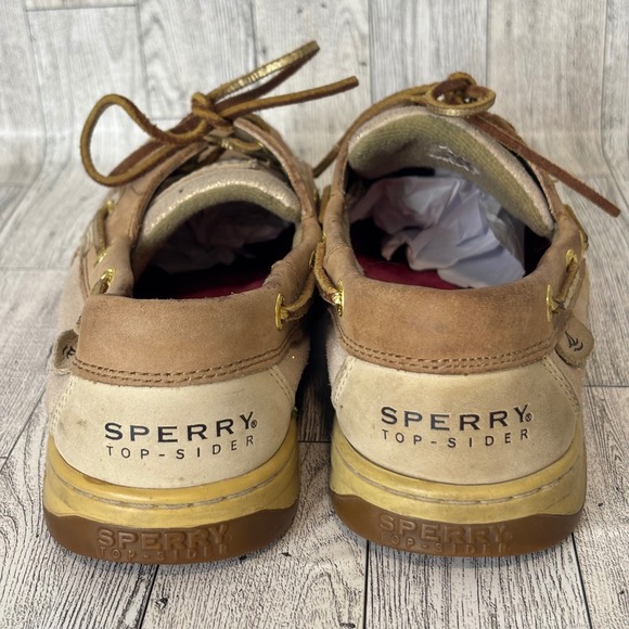 Sperry Top Sider Women's 9.5 M Boat Shoes Tan Leather Lace Up Slip On Moccasins - Picture 4 of 9